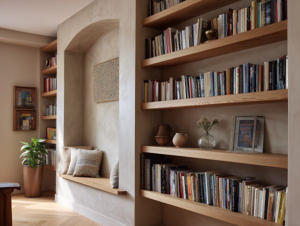 Solid Oak Alcove Book Shelves