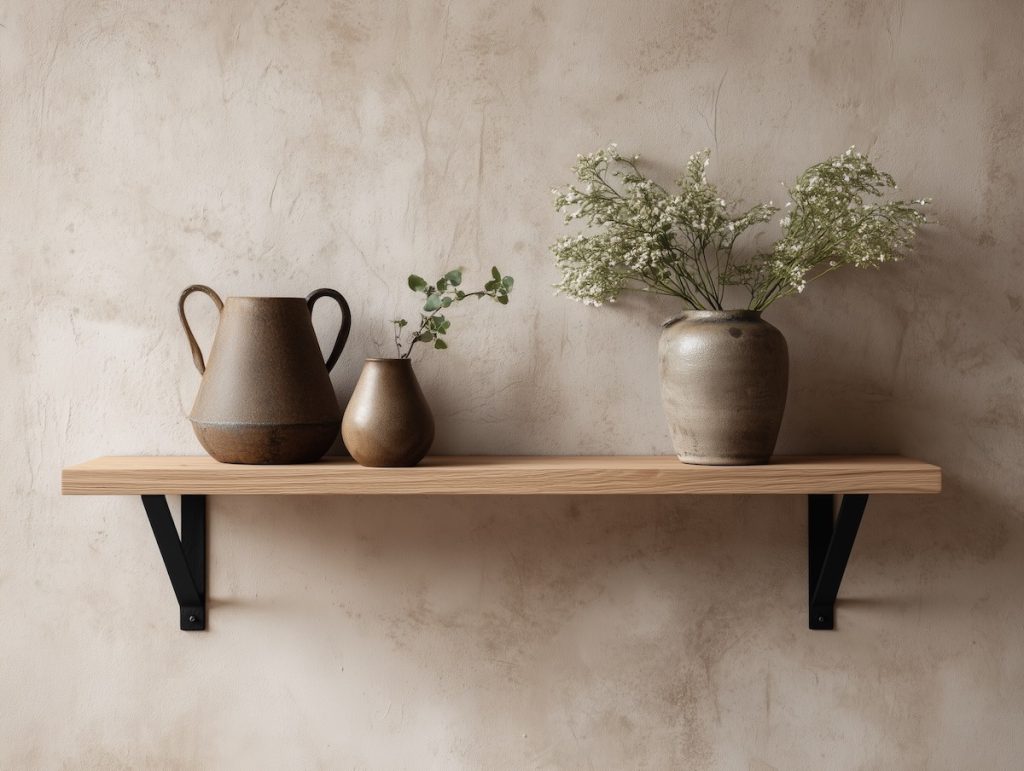 Solid Thin Oak Shelves on wall