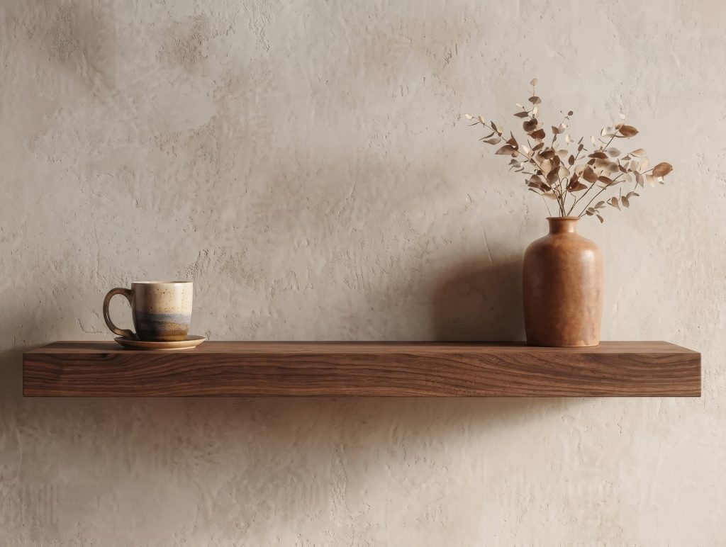 walnut floating shelves